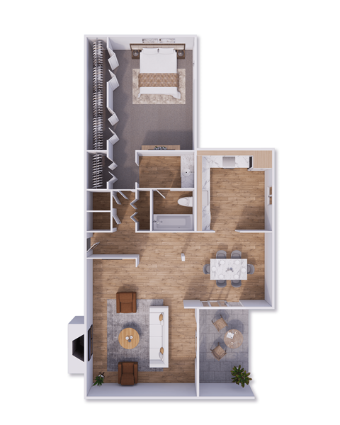 Floor plan for 1 bed, 1 bath, 952 sqft